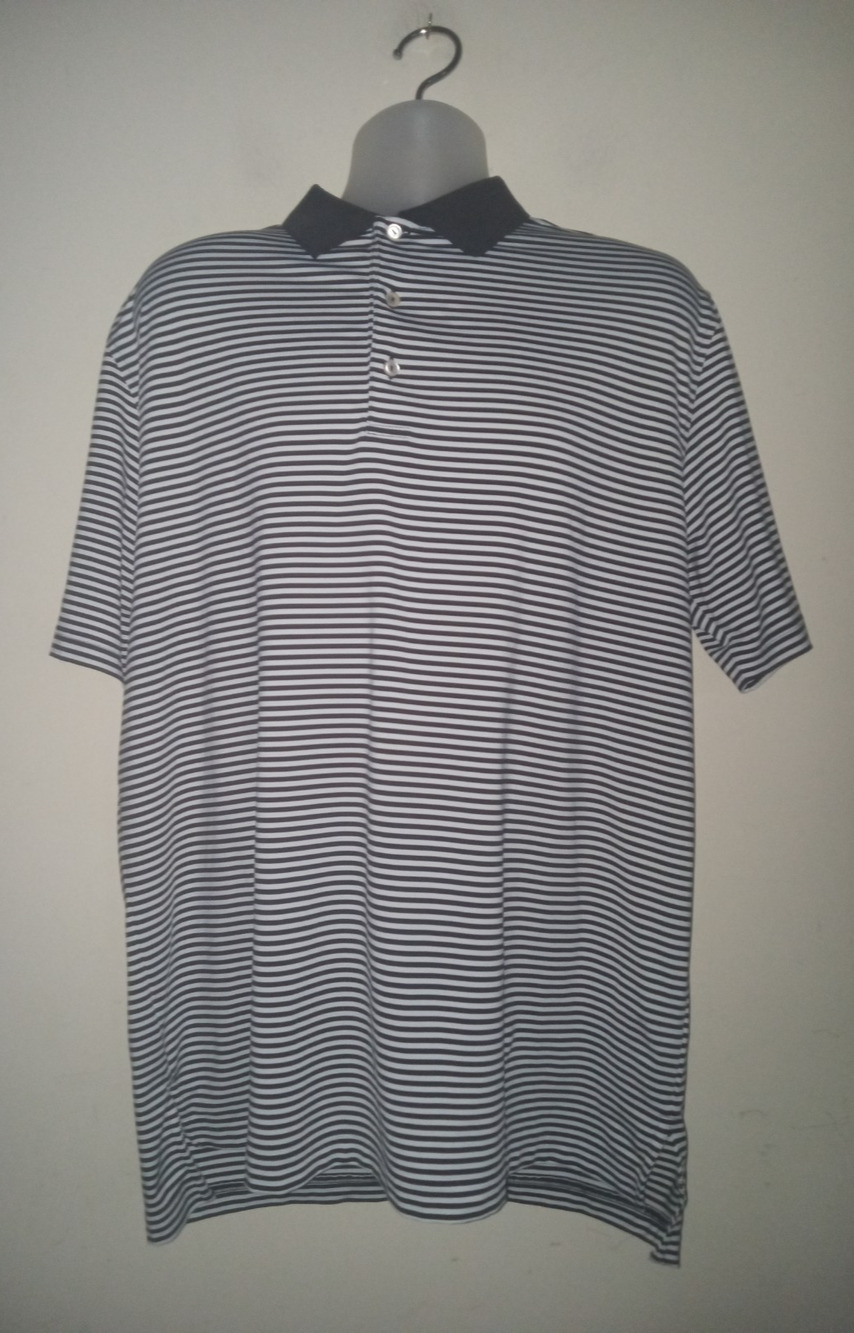 Peter Millar Men's Golf Polo Large Short Sleeve Shirt Summer Comfort Black White